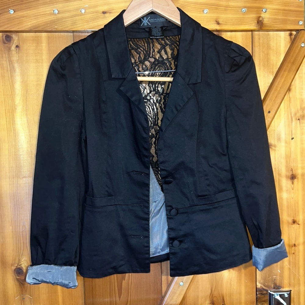 Kardashian Kollection Black Lace-Back Blazer Jacket